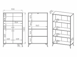 Petits-Meubles Vajillero 4 puertas con LED Elara Madera y Negro