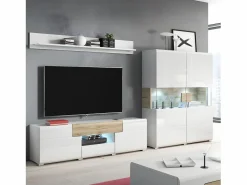 Best Petits-Meubles Vajillero 2 puertas con LED Jules Blanco y Madera Color natural claro