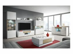 Best Petits-Meubles Vajillero 2 puertas con LED Jules Blanco y Madera Color natural claro