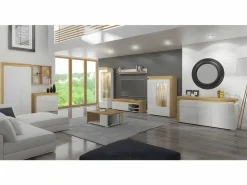 Petits-Meubles Vajillero 2 puertas lado derecho con LED Teo Blanco y Madera