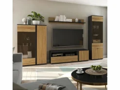 Best Vajillero aparador 2 puertas Pia Negro y Madera Vitrina Para Vajilla