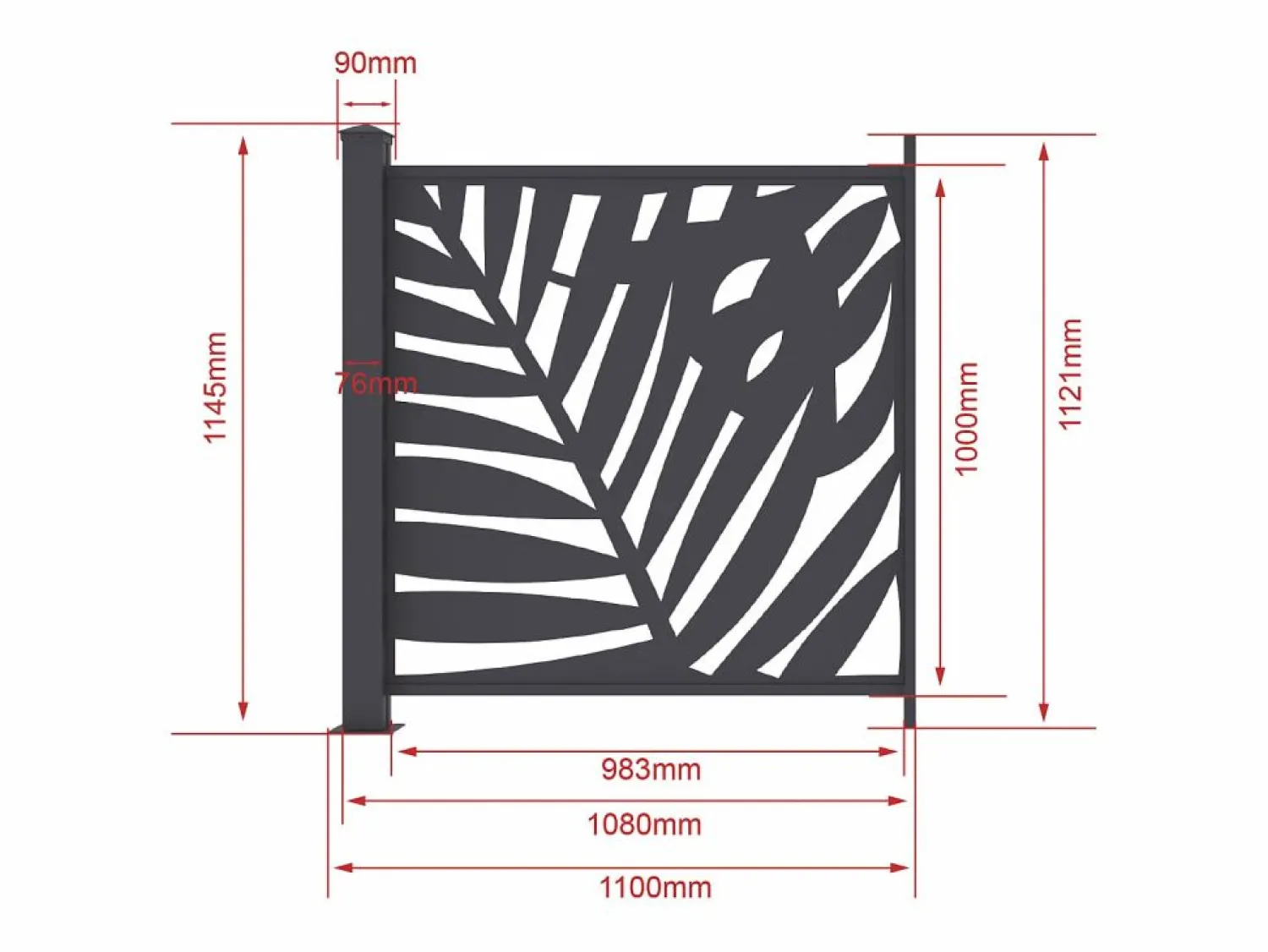 Discount EXPERTLAND Valla de aluminio antracita motivo vegetal kit de extensión Alt.144 x An.110 cm BRAMENO Gris antracita