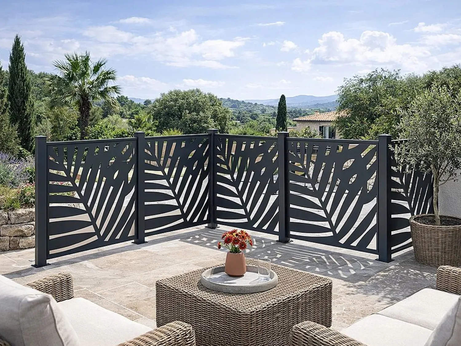 Discount EXPERTLAND Valla de aluminio antracita motivo vegetal kit de extensión Alt.144 x An.110 cm BRAMENO Gris antracita