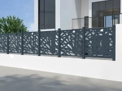 Online Valla de aluminio con motivo geométrico kit de extensión Alt.144 x An.110 cm Antracita BRAMENO Cercados Y Ocultación