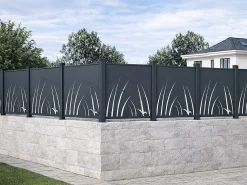 Online EXPERTLAND Valla de aluminio con motivo vegetal kit inicial Alt.144 x An.118 cm Antracita BRAMENO Gris antracita