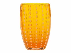 Vaso Zafferano Perle - Vidrio Soplado con Color, 32 cl, Hecho a Mano - Juego de 2 Vasos Artesanos para Agua o Cócteles