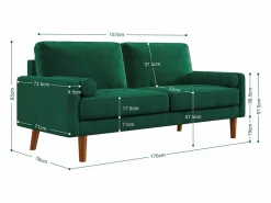 Outlet DripeX Velvet y sofá de terciopelo sólido - 3 Lugares - Carga máxima de 300 kg - 176x78x85cm Verde