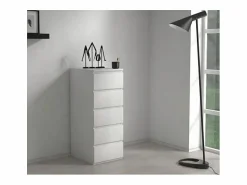 Hot TOPESHOP VENICE - Cómoda alta de 5 cajones para dormitorio u despacho - 45x40x111cm - mueble de almacenamiento - acabado mate Blanco