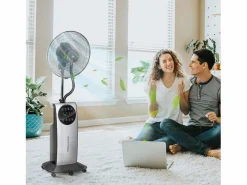 Ventilador con función nebulizador 90W, 3 modos, depósito de 31L, ruedas, mando a distancia, oscilante, (44,5x38,5x135cm) Negro
