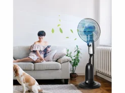 Ventilador de pedestal con nebulizador de 2,8 L, 3 modos, oscilación, temporizador y ángulo ajustable, (44,5 x 44,5 x 120 cm)