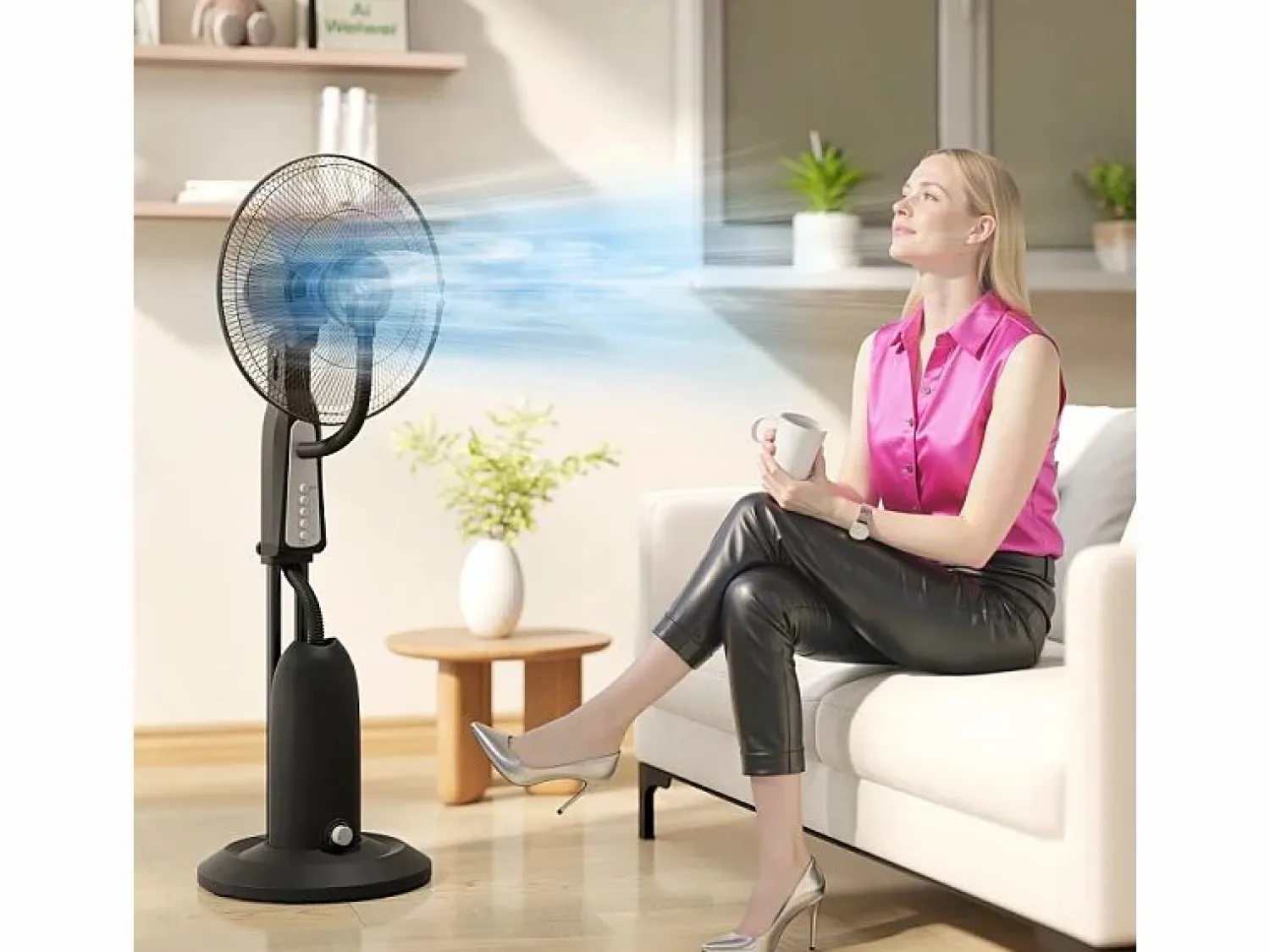 New Ventilador de pedestal refrigerado por agua con niebla ajustable, 3 velocidades, tanque de 3 L, oscilación de 75°, (50x40x125cm) Aire Acondicionado, Ventilación