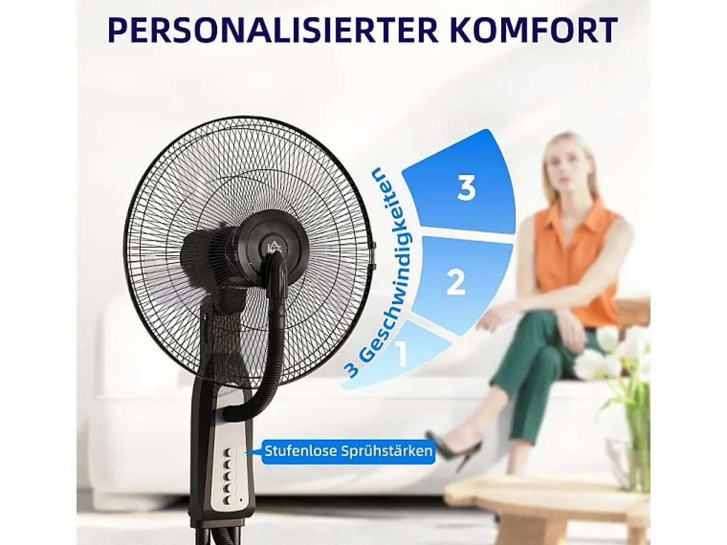 New Ventilador de pedestal refrigerado por agua con niebla ajustable, 3 velocidades, tanque de 3 L, oscilación de 75°, (50x40x125cm) Aire Acondicionado, Ventilación