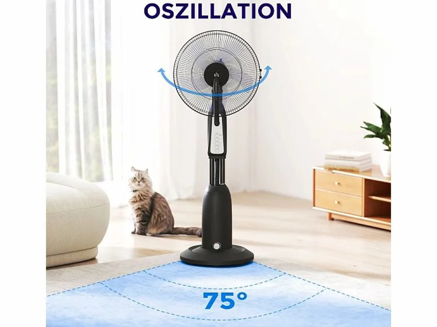 New Ventilador de pedestal refrigerado por agua con niebla ajustable, 3 velocidades, tanque de 3 L, oscilación de 75°, (50x40x125cm) Aire Acondicionado, Ventilación