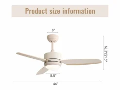 Clearance Ventilador de techo - Ventilador de techo con luz LED y 3 aspas de ABS - 6 tipos de ventiladores con control remoto - para sala de estar Beige