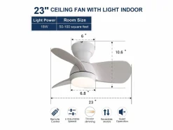 New Ventilador de techo de 23 pulgadas ---- Ventilador de techo con luz LED y 3 aspas de ABS --- para dormitorio Aire Acondicionado, Ventilación