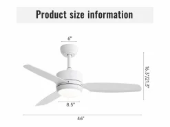 OKWISH Ventilador de techo - Ventilador de techo para sala de estar con 6 velocidades y 3 aspas de ABS - Iluminación LED Blanco
