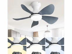 Best Ventilador de techo con iluminación LED integrada, 5 palas de ABS transparente, motor DC, montaje empotrado (73,66x73,66x29,97cm) Blanco