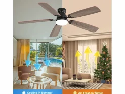 Ventilador de techo clásico de 52 pulgadas con iluminación LED regulable, 5 aspas, 6 velocidades y control remoto, motor de CC, MDF, (132 x 132 x 49 cm)