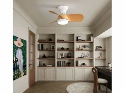 Clearance Ventilador de techo color madera con luces LED regulables y 3 aspas de ABS para dormitorios y salones. Aire Acondicionado, Ventilación