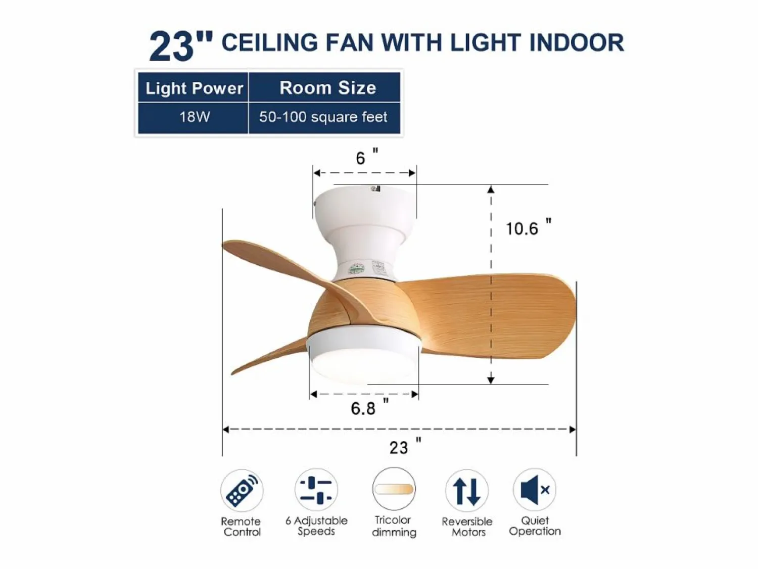 Clearance Ventilador de techo color madera con luces LED regulables y 3 aspas de ABS para dormitorios y salones. Aire Acondicionado, Ventilación