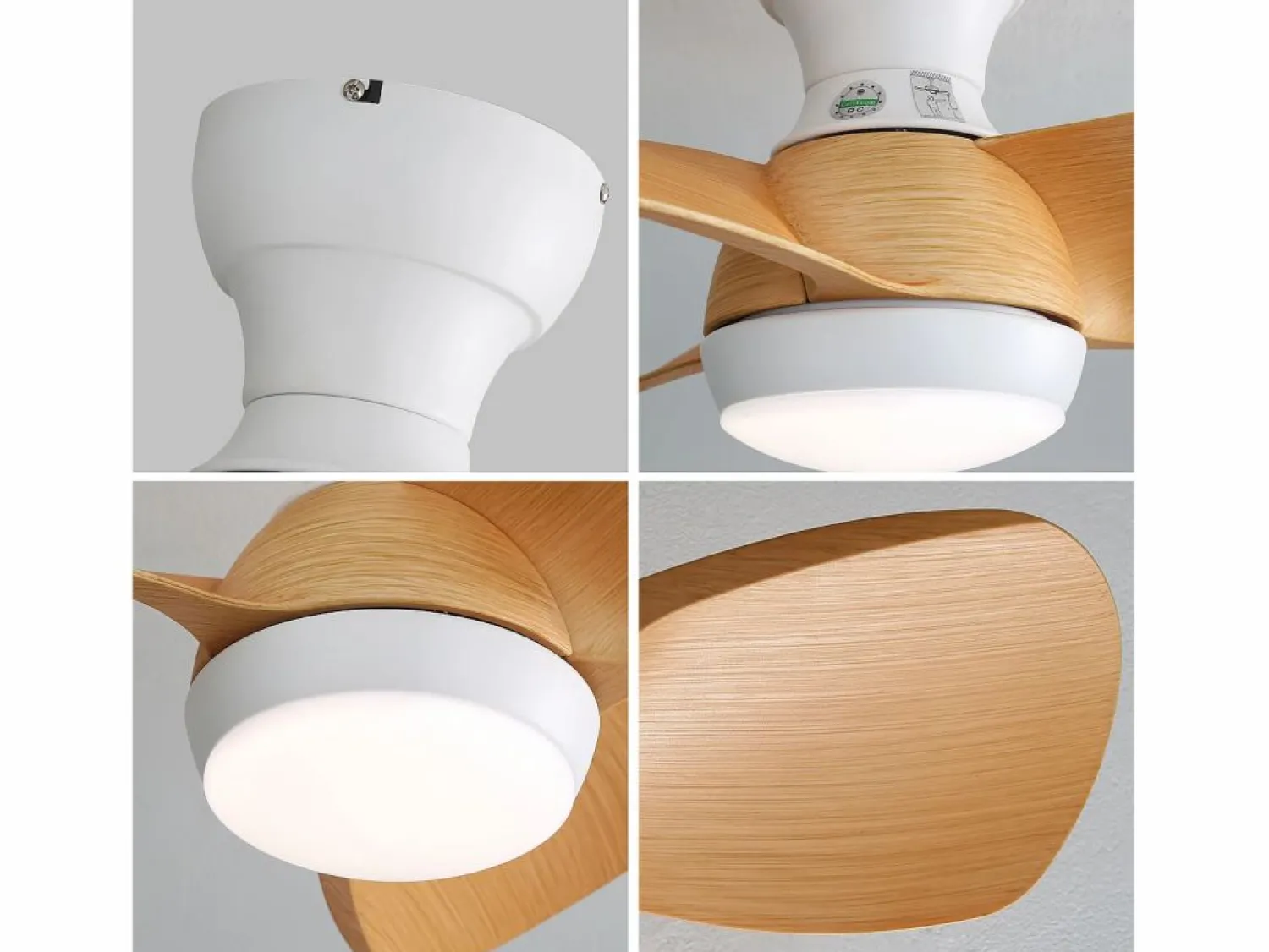 Clearance Ventilador de techo color madera con luces LED regulables y 3 aspas de ABS para dormitorios y salones. Aire Acondicionado, Ventilación