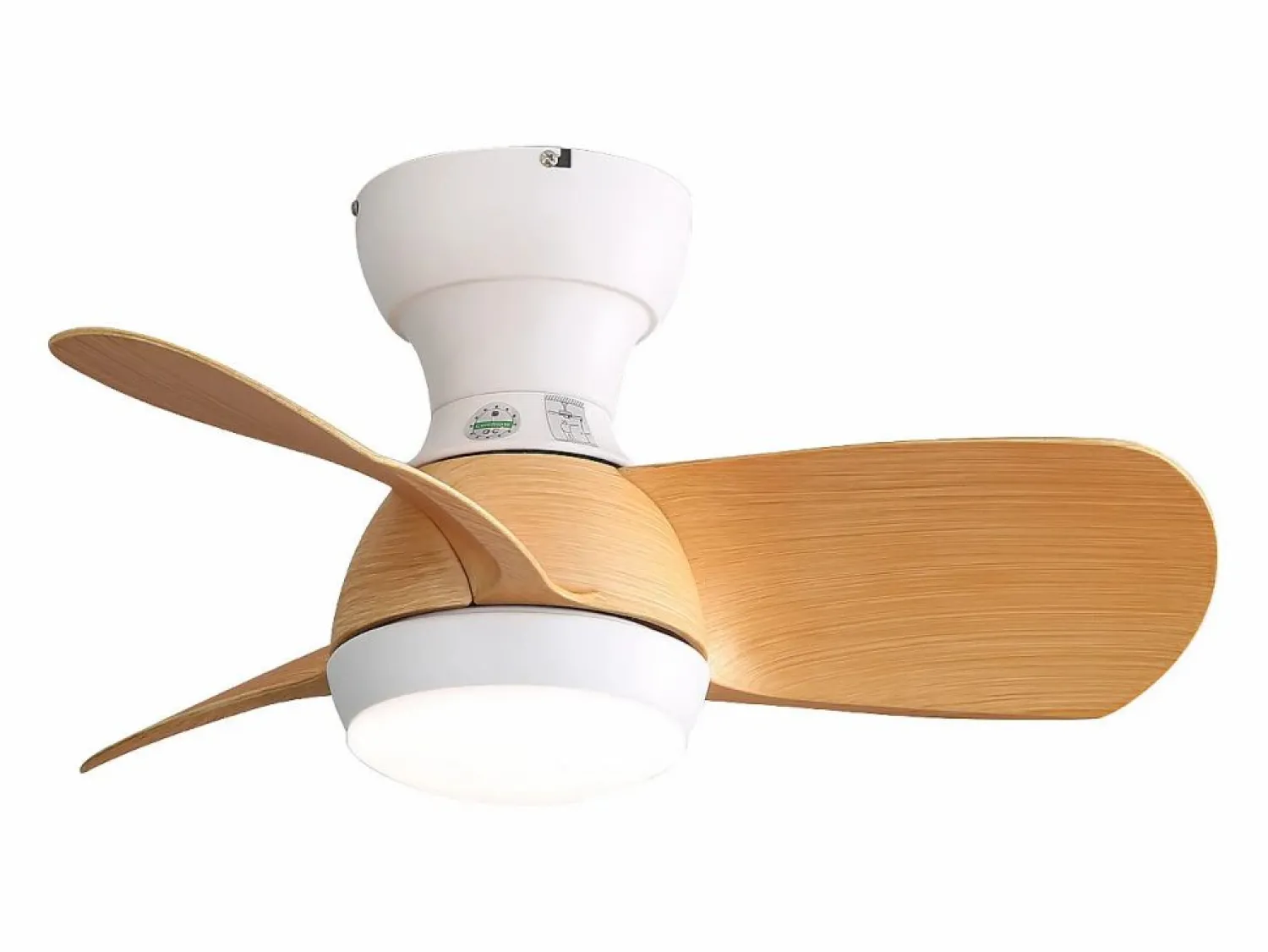 Clearance Ventilador de techo color madera con luces LED regulables y 3 aspas de ABS para dormitorios y salones. Aire Acondicionado, Ventilación