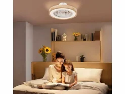 Hot Ventilador de techo con iluminación LED, 6 aspas reversibles, mando a distancia, modo RGB, 40W, madera natural (50x50x22,5cm) Aire Acondicionado, Ventilación