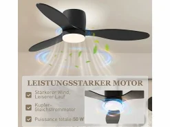 Ventilador de techo con iluminación LED, motor DC reversible, 3 aspas, 6 velocidades, mando a distancia, (115x115x20cm)