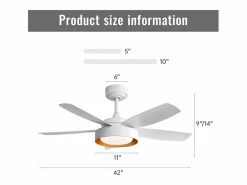 Ventilador de techo con luz LED de 22W, mando a distancia, motor DC reversible, ABS, (106,6x106,6x35,5cm)