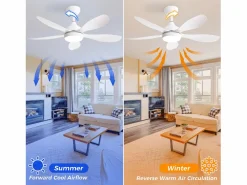 New Ventilador de techo con luz, mando a distancia, 6 velocidades, motor DC reversible, ABS, (106,6x106,6x47,5 cm) Aire Acondicionado, Ventilación