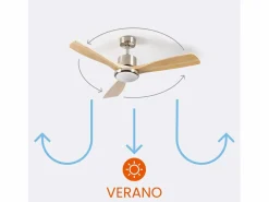 DAYRON Ventilador de Techo con Luz 3 Aspas 56W 6 Velocidades Alaska Madera Natural
