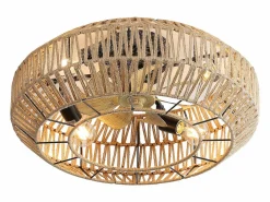Clearance Hauss Spole Ventilador de techo con pantalla de cuerda de yute de 56 cm, 7 aspas con luz, 6 velocidades, motor CC reversible, luz natural Color natural claro