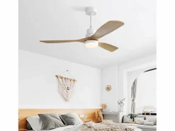 Discount OKWISH Ventilador de techo de 52" - Ventilador de techo con LED regulable y 6 velocidades - Para sala de estar y dormitorio Color natural claro
