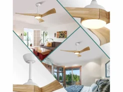 OKWISH Ventilador de techo de 52" con 6 velocidades y luz, 3 aspas de madera, para sala y oficina Color natural claro