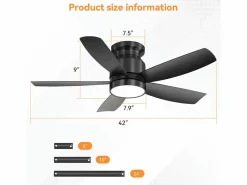 Ventilador de techo de 42 pulgadas con iluminación LED de 18 W, control remoto, 5 aspas de ABS, motor CC reversible, color (106,68 x 106,68 x 23,11 cm)