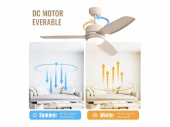Discount Ventilador de techo de 46 pulgadas con luces, 3 aspas de ABS, motor de CC de 6 velocidades, control remoto, (116,8 x 116,8 x 54 cm) Blanco roto