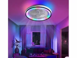 Best Ventilador de techo de 19 pulgadas con control remoto, 3 aspas de ABS, motor de CC ultrasilencioso, LED RGB regulable de 3 colores (48,26 x 48,26 x 12,7 cm) Aire Acondicionado, Ventilación