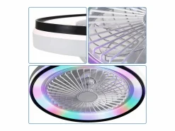 Best Ventilador de techo de 19 pulgadas con control remoto, 3 aspas de ABS, motor de CC ultrasilencioso, LED RGB regulable de 3 colores (48,26 x 48,26 x 12,7 cm) Aire Acondicionado, Ventilación