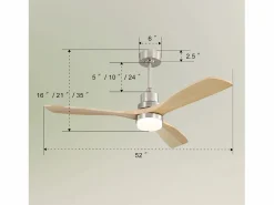 Ventilador de techo de 52 pulgadas - Ventilador de techo con luz LED y control remoto - 6 velocidades, 3 aspas - para sala de estar