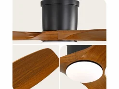 New Ventilador de techo de 52 pulgadas con mando a distancia, 3 aspas ABS, LED regulable de 18 W, 3 colores, función reversible, (132 x 132 x 22,86 cm) Negro