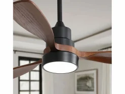 Ventilador de techo de 48 pulgadas con 3 aspas de madera maciza, control remoto, motor CC reversible y ahorro de energía, (122 x 122 x 39 cm) Aire Acondicionado, Ventilación