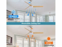 Discount Ventilador de techo de 52 pulgadas con luz LED de 22 W, 3 aspas de ABS, control remoto, níquel cepillado, ideal para sala de estar (132 x 132 x 36,5 cm) Aire Acondicionado, Ventilación