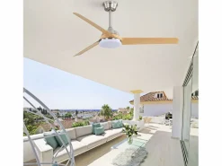Discount Ventilador de techo de 52 pulgadas con luz LED de 22 W, 3 aspas de ABS, control remoto, níquel cepillado, ideal para sala de estar (132 x 132 x 36,5 cm) Aire Acondicionado, Ventilación