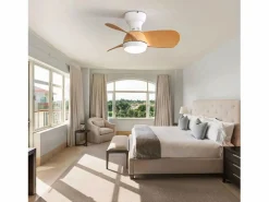 Clearance Ventilador de techo de madera clara de 23 pulgadas - Ventilador de techo con luz LED y 3 aspas de ABS - para dormitorio Blanco
