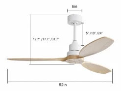 Sale Ventilador de techo de madera de 52 pulgadas - Ventilador de techo con control remoto, 6 velocidades y 3 aspas - para sala de estar Aire Acondicionado, Ventilación