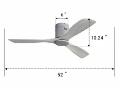 Best Ventilador de techo empotrado de 52 pulgadas, 3 aspas de madera tallada, motor reversible silencioso, control remoto sin luz (132 x 132 x 24,5 cm) Plateado
