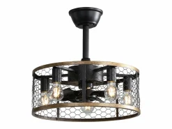 Outlet OKWISH Ventilador de techo industrial tipo jaula - Ventilador de techo con luz y control remoto - Aspas de ABS Negro