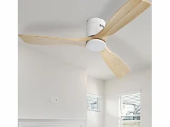 OKWISH Ventilador de techo moderno de madera - Ventilador de techo de 52" con 3 aspas - Motor de CC reversible y silencioso - Para sala de estar