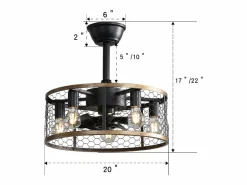Ventilador de techo de 20 pulgadas - Ventilador de techo con 7 aspas de ABS y control remoto - para sala de estar y comedor Negro