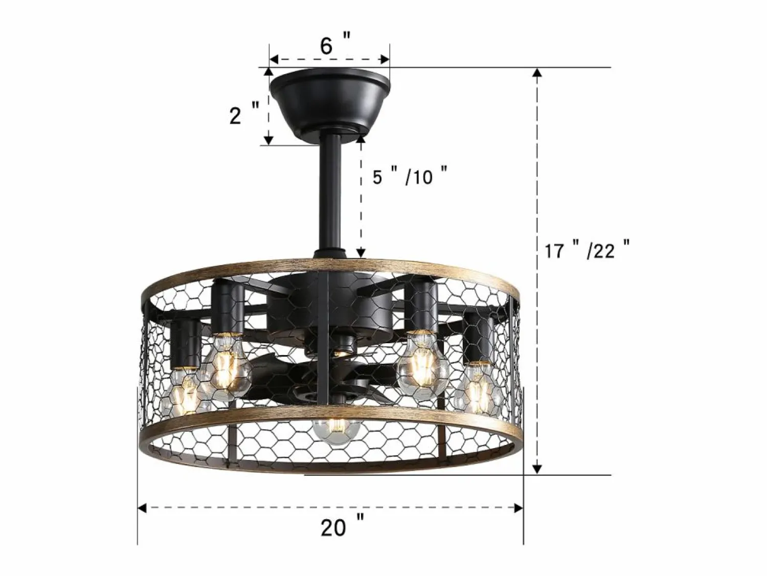 Ventilador de techo de 20 pulgadas - Ventilador de techo con 7 aspas de ABS y control remoto - para sala de estar y comedor Negro